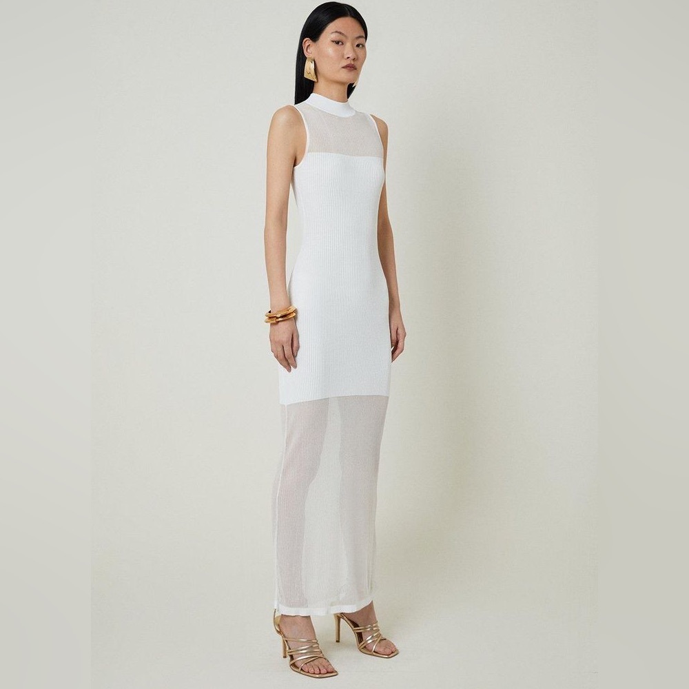 Petite Viscose Blend Sheer Knit Column Midaxi Dress